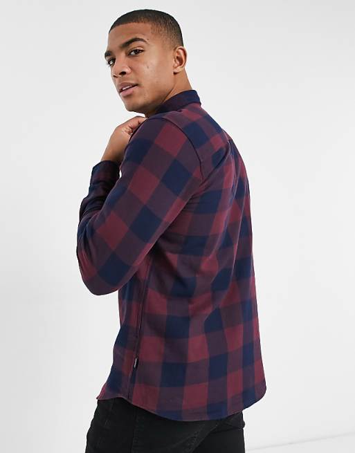 Jack & Jones Essentials Buffalo Check Shirt In Burgundy