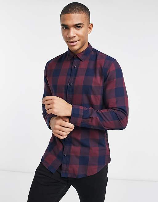 Jack & Jones Essentials Buffalo Check Shirt In Burgundy