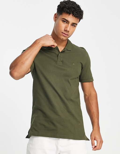 Jack & Jones Essentials Slim Fit Pique Logo Polo In Green