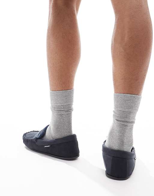 Jack & Jones Faux Suede Moccasin Slipper In Navy