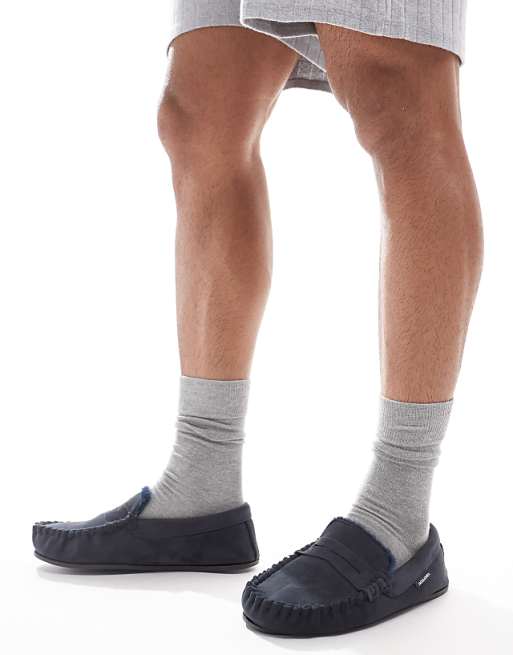 Jack & Jones Faux Suede Moccasin Slipper In Navy