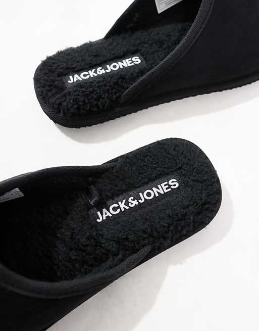 Jack & Jones Faux Suede Slip On Slipper In Black