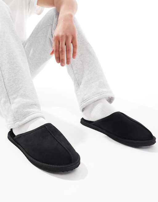 Jack & Jones Faux Suede Slip On Slipper In Black