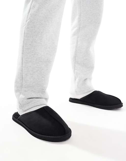 Jack & Jones faux suede slip on slipper in black