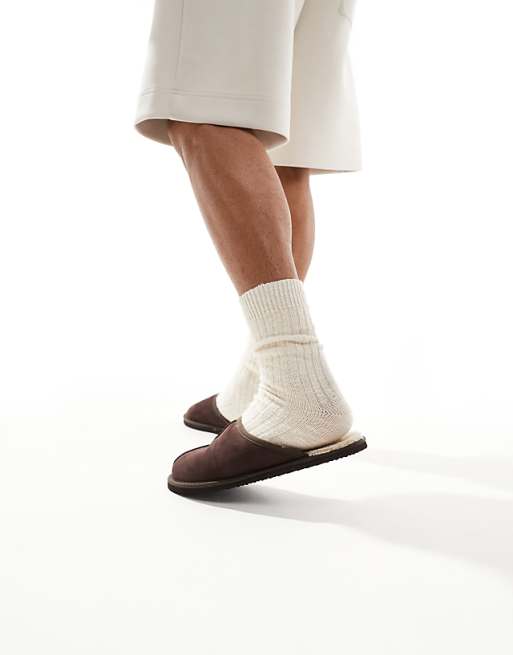 Jack & Jones Faux Suede Slip On Slipper In Brown