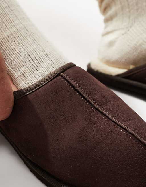 Jack & Jones Faux Suede Slip On Slipper In Brown