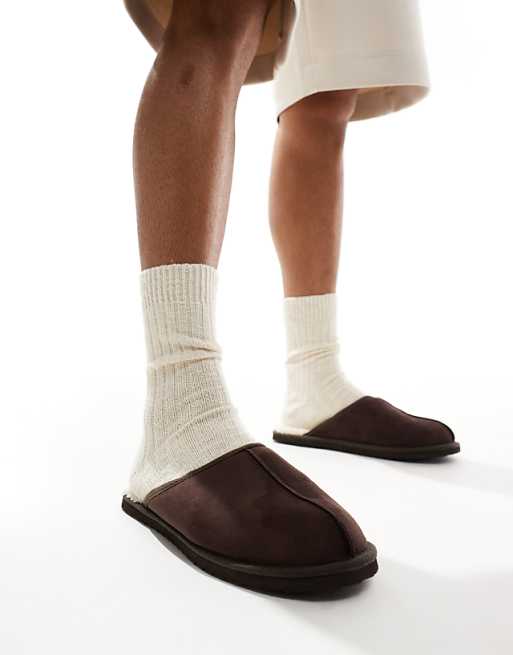 Jack & Jones faux suede slip on slipper in brown