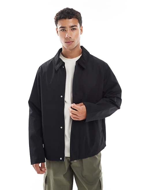 Jack & Jones harrington jacket with cord collar in black