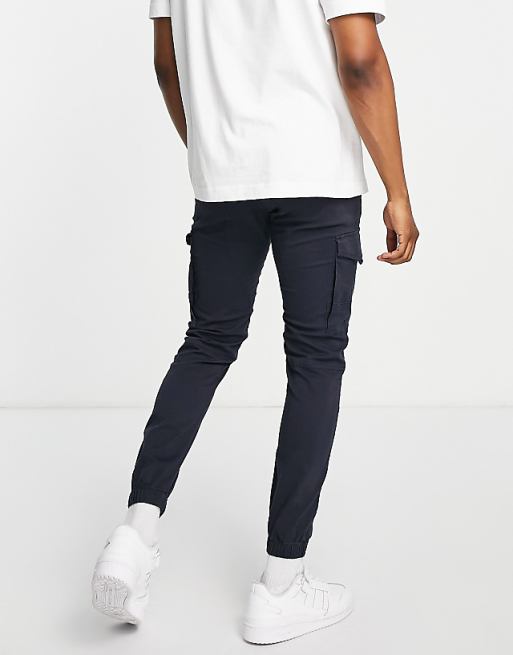 Jack & Jones Intelligence Slim Fit Cargos With Cuff In Navy