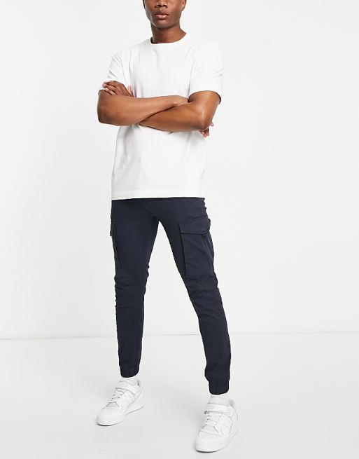 Jack & Jones Intelligence Slim Fit Cargos With Cuff In Navy