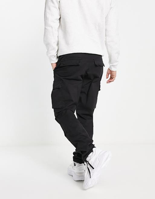 Jack & Jones Intelligence Tapered Fit Washed Cargo Trouser In Black