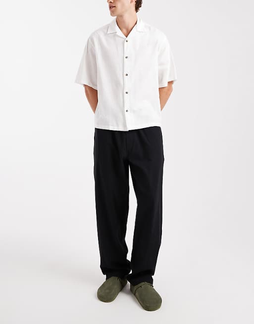 Jack & Jones Loose Fit Linen Mix Trouser In Black