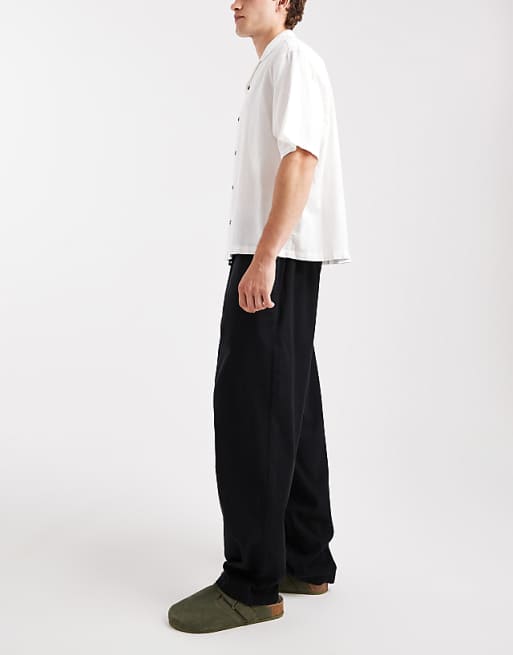 Jack & Jones Loose Fit Linen Mix Trouser In Black