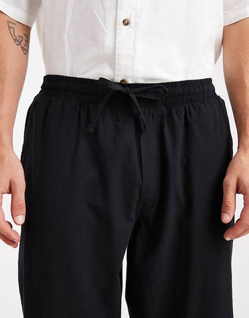 Jack & Jones Loose Fit Linen Mix Trouser In Black