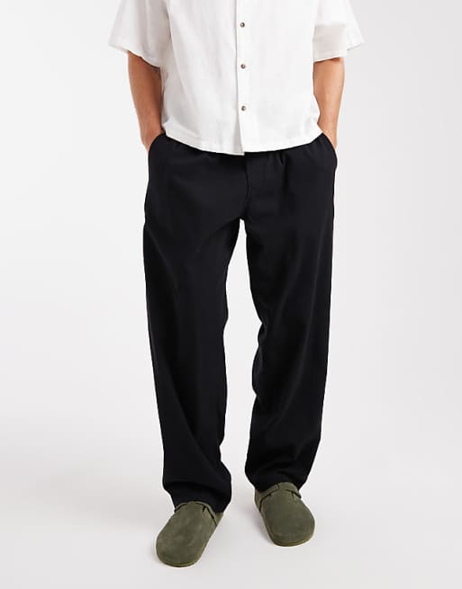 Jack & Jones loose fit linen mix trouser in black