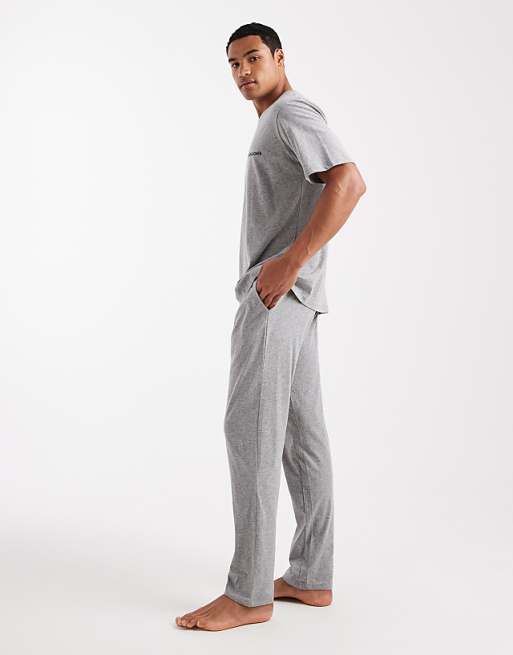 Jack & Jones Lounge Set In Grey Marl With Black Pant
