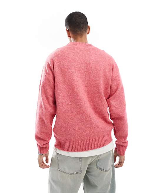 Jack & Jones Oversized Fluffy Crew Neck Jumper In Pink