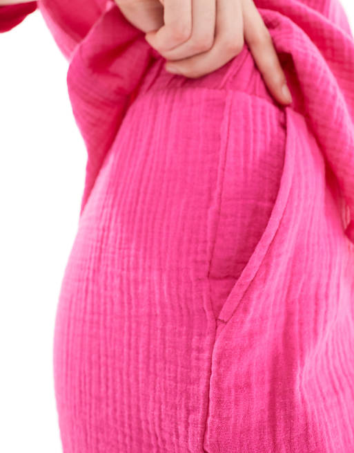 JDY Cheesecloth Short Co-ord In Bright Pink