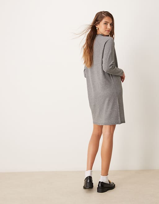 JDY High Neck Knitted Mini Dress In Grey