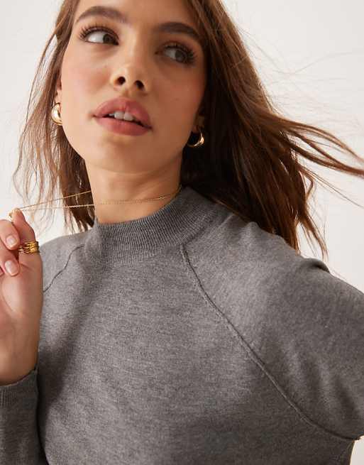 JDY High Neck Knitted Mini Dress In Grey