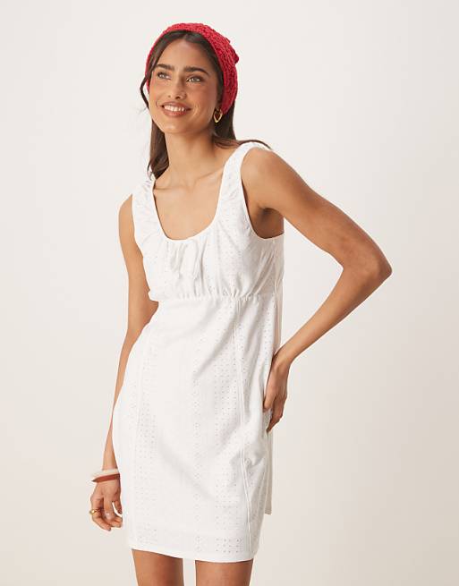 JDY Ruched Pointelle Mini Dress In White