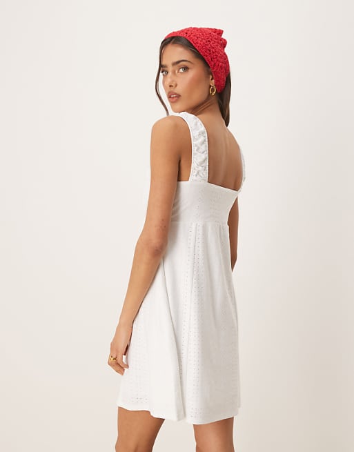 JDY Ruched Pointelle Mini Dress In White