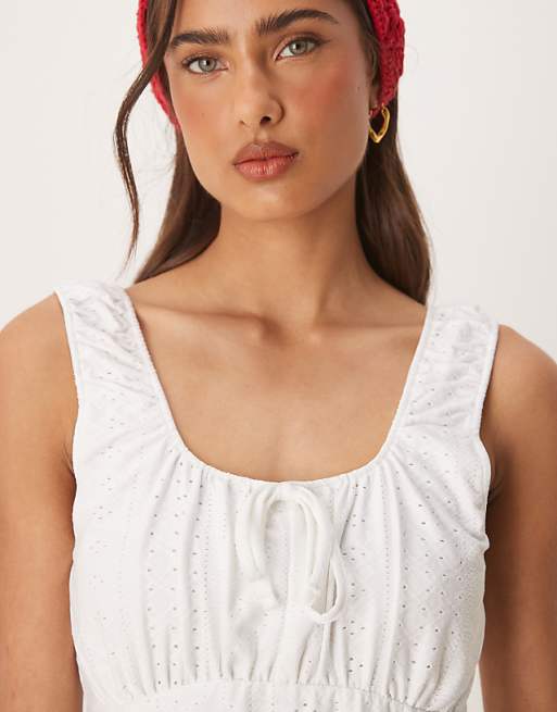 JDY Ruched Pointelle Mini Dress In White