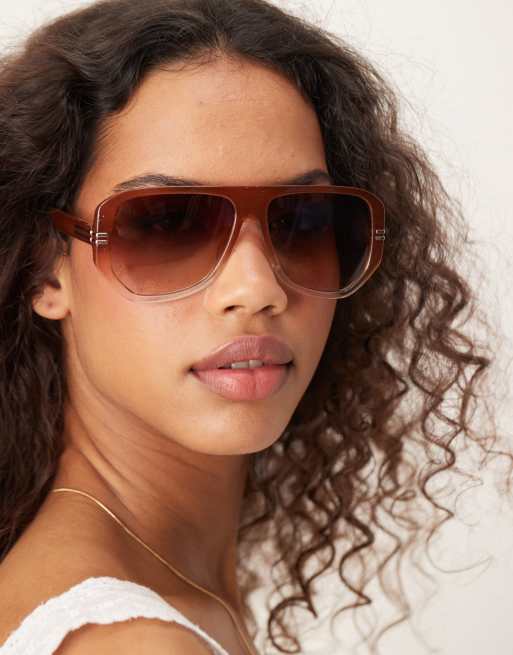 Jeepers Peepers Aviator Shield Sunglasses In Gradient Brown