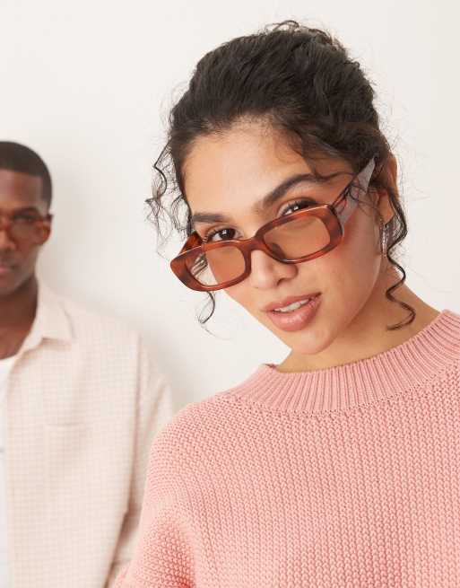 Jeepers Peepers Rectangle Sunglasses In Brown Orange Tort