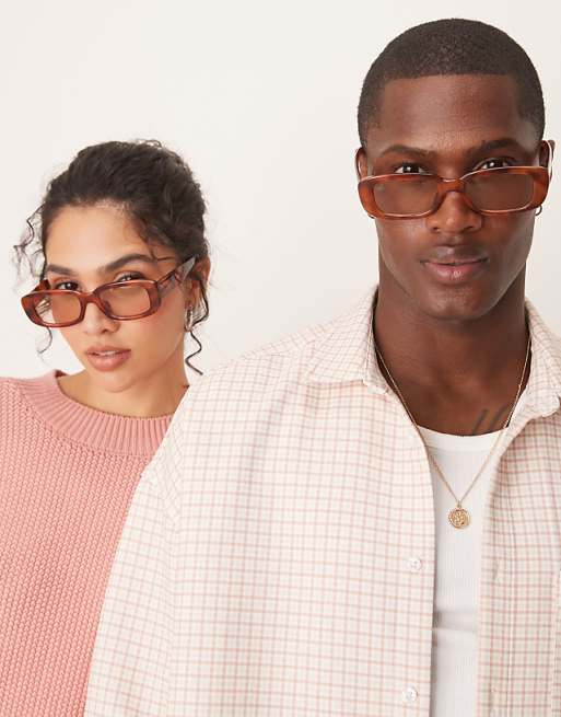 Jeepers Peepers rectangle sunglasses in brown orange tort Jeepers Peepers rectangle sunglasses in brown orange tort