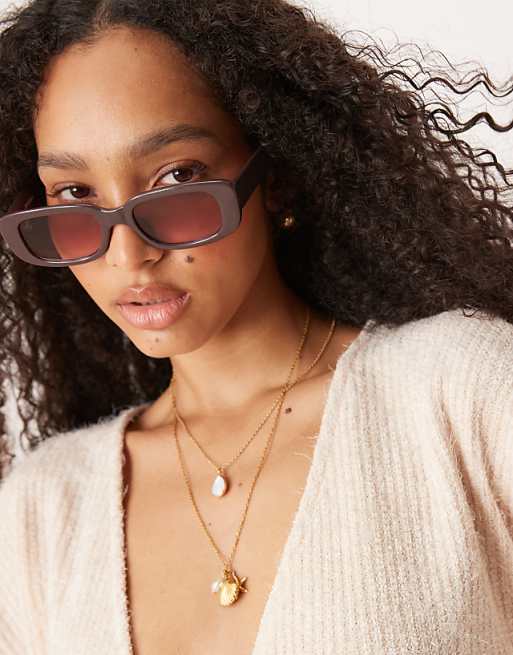 Jeepers Peepers rectangle sunglasses in dark plum Jeepers Peepers rectangle sunglasses in dark plum