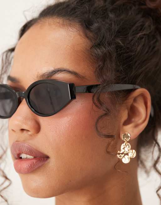 Jeepers Peepers Slim Rectangular Sunglasses In Black