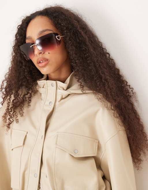 Jeepers Peepers Y2K Rimless Oversized Square Metal Sunglasses With Embellished Detail In Rose Gold