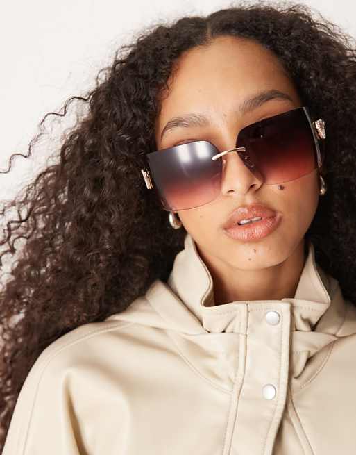 Jeepers Peepers Y2K rimless oversized square metal sunglasses with embellished detail in rose gold Jeepers Peepers Y2K rimless oversized square metal sunglasses with embellished detail in rose gold