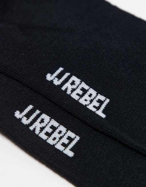 JJ Rebel 5 Pack Ribbed Socks In Black