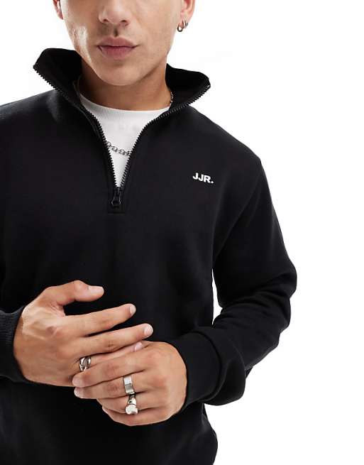JJ Rebel Half Zip Sweatshirt With Small Chest Logo In Black