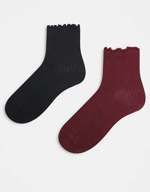 JJXX 2 pack frill socks in burgundy mix