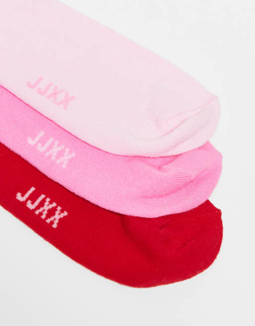JJXX 3 Pack Ankle Socks In Red And Pink