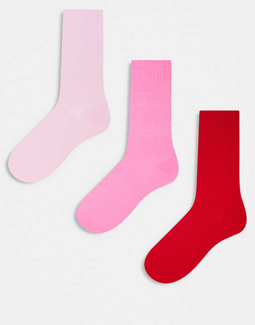 JJXX 3 pack ankle socks in red and pink