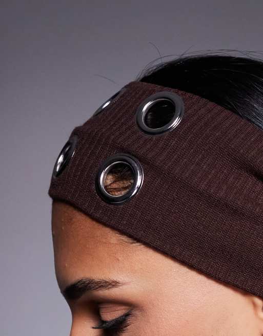 Kaiia Exclusive Jersey Eyelet Headband In Brown
