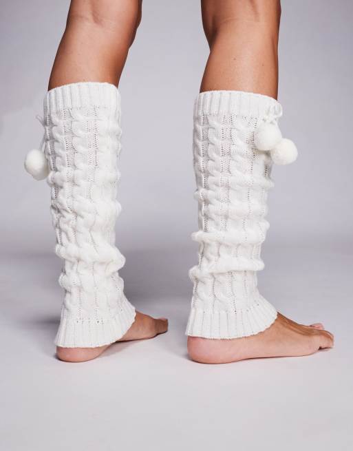 Kaiia Exclusive Pom Pom Detail Leg Warmers In Cream