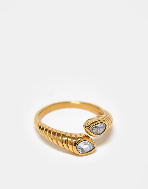 Kaiia exclusive stainless steel diamante wrap around ring in gold