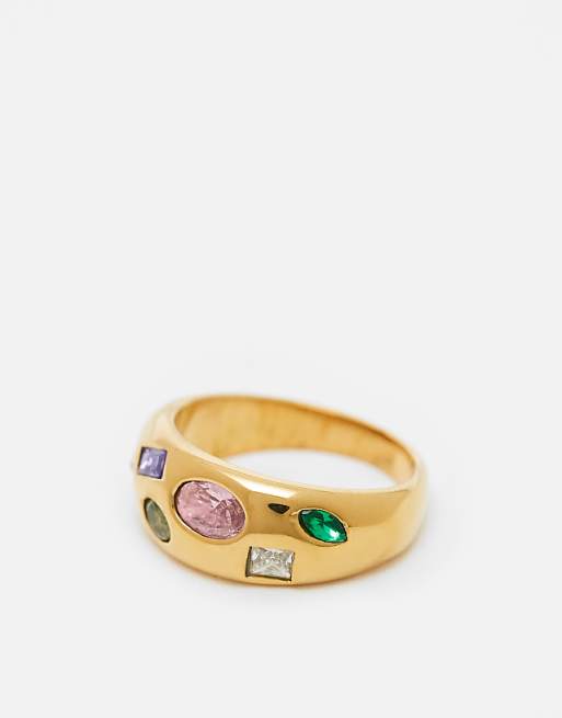 Kaiia exclusive stainless steel multi stone ring in gold
