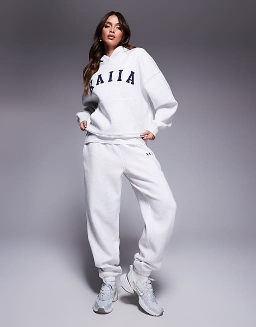 Kaiia Overized Hoodie Cuffed Joggers Wide Leg Joggers & Shorts Mix & Match In Grey Marl