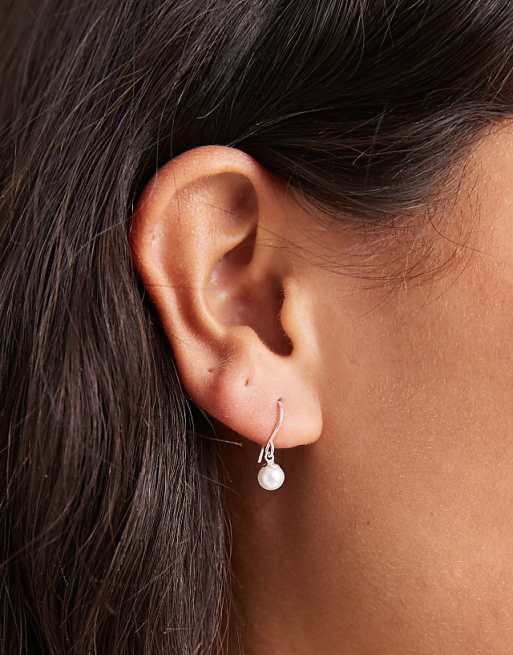Kingsley Ryan 3mm faux pearl drop earrings in sterling silver