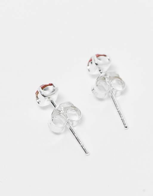 Kingsley Ryan 3mm Red Gem Set Stud In Sterling Silver