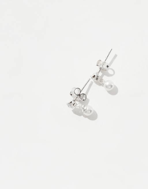 Kingsley Ryan Gem And Pearl Drop Stud Earrings In Sterling Silver