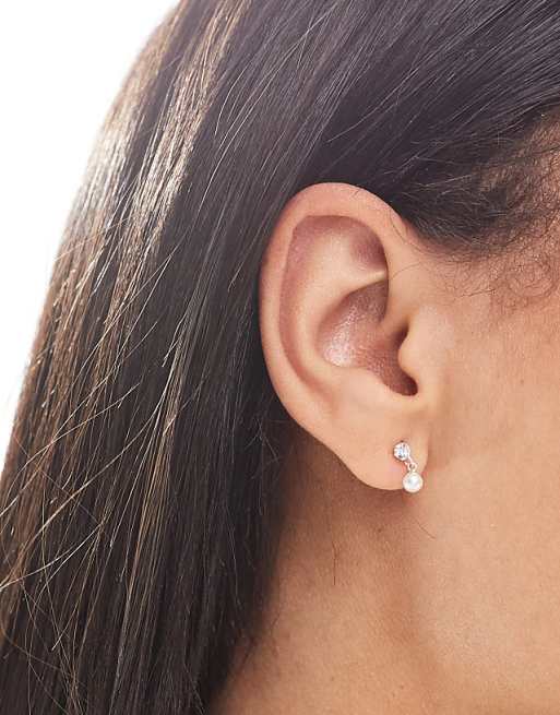 Kingsley Ryan gem and pearl drop stud earrings in sterling silver