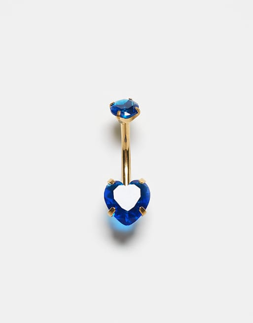 Kingsley Ryan gold plated blue gem set heart belly bar