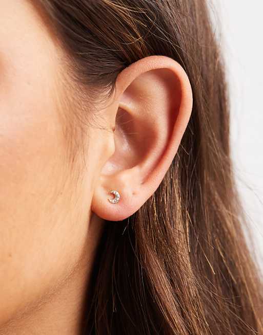 Kingsley Ryan gold plated gem set crescent moon stud earrings